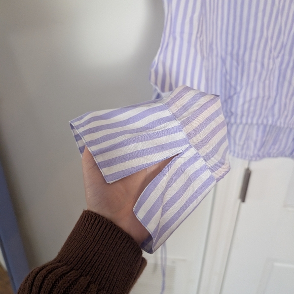 Savage X Fenty Coastal Stripe Woven Voile Sleep Crop Shirt with Drawstring | 3X - Picture 8 of 8